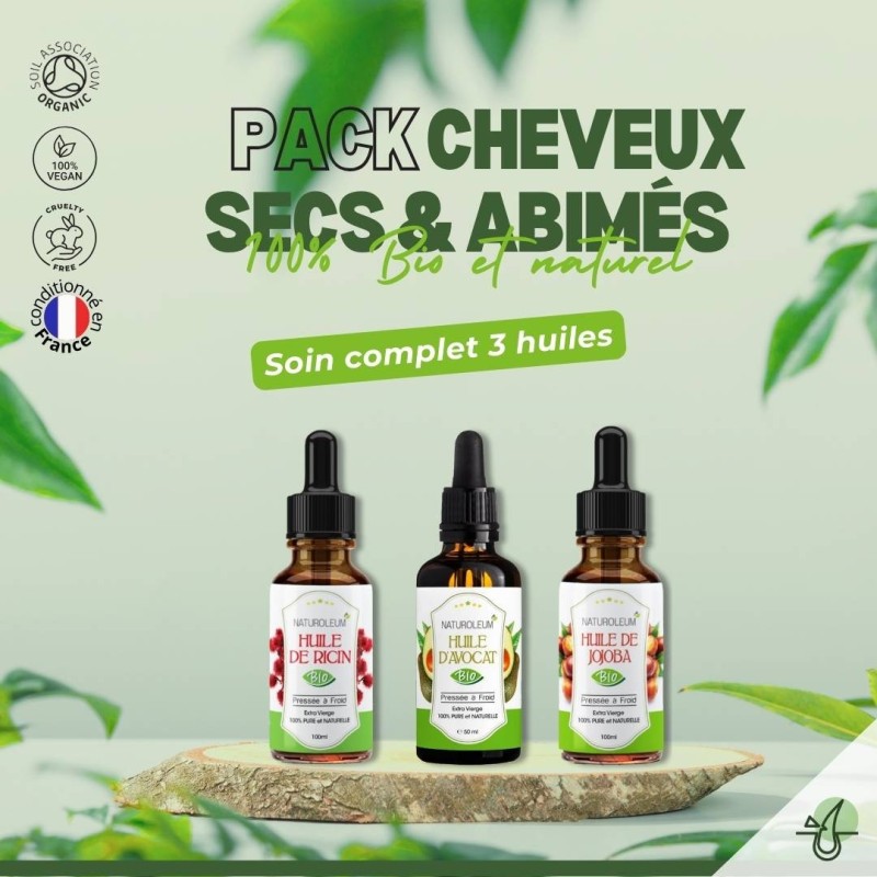 Pack Huiles pour Cheveux Secs et Abîmés - Soin Réparateur et Nourrissant 100% Bio