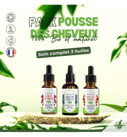 Pack Huiles Pousse des Cheveux - Stimule et Fortifie les Cheveux 100% Bio