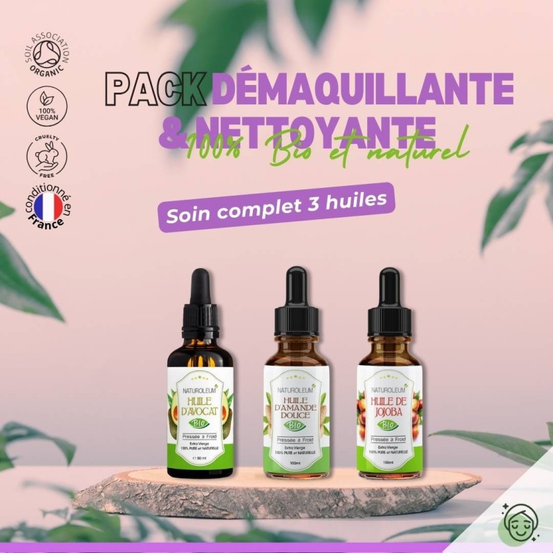 Pack Huiles Démaquillantes et Nettoyantes - Soins Naturels Bio pour Peau Propre et Hydratée