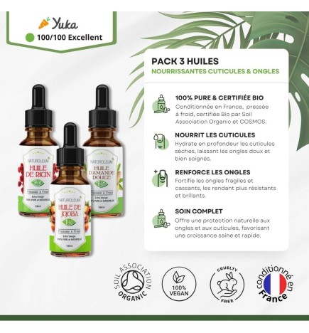 Pack Huiles Nourrissantes pour Cuticules et Ongles - Soin Complet 100% Bio