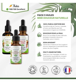 Pack Soins Bébé Douceur Naturelle - Huiles Bio pour la Peau Sensible de Bébé