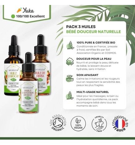 Pack Soins Bébé Douceur Naturelle - Huiles Végétales Bio pour Bébé