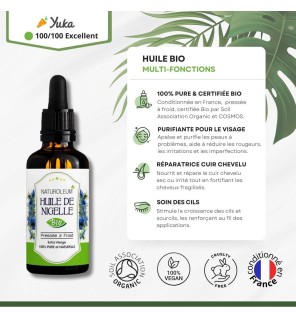 Huile de Nigelle Bio Pure | Huile de Cumin Noir - Soins Cheveux et Peau