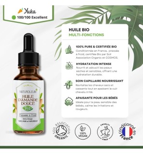 Huile d'Amande Douce Bio | Peau, Cheveux et Massage